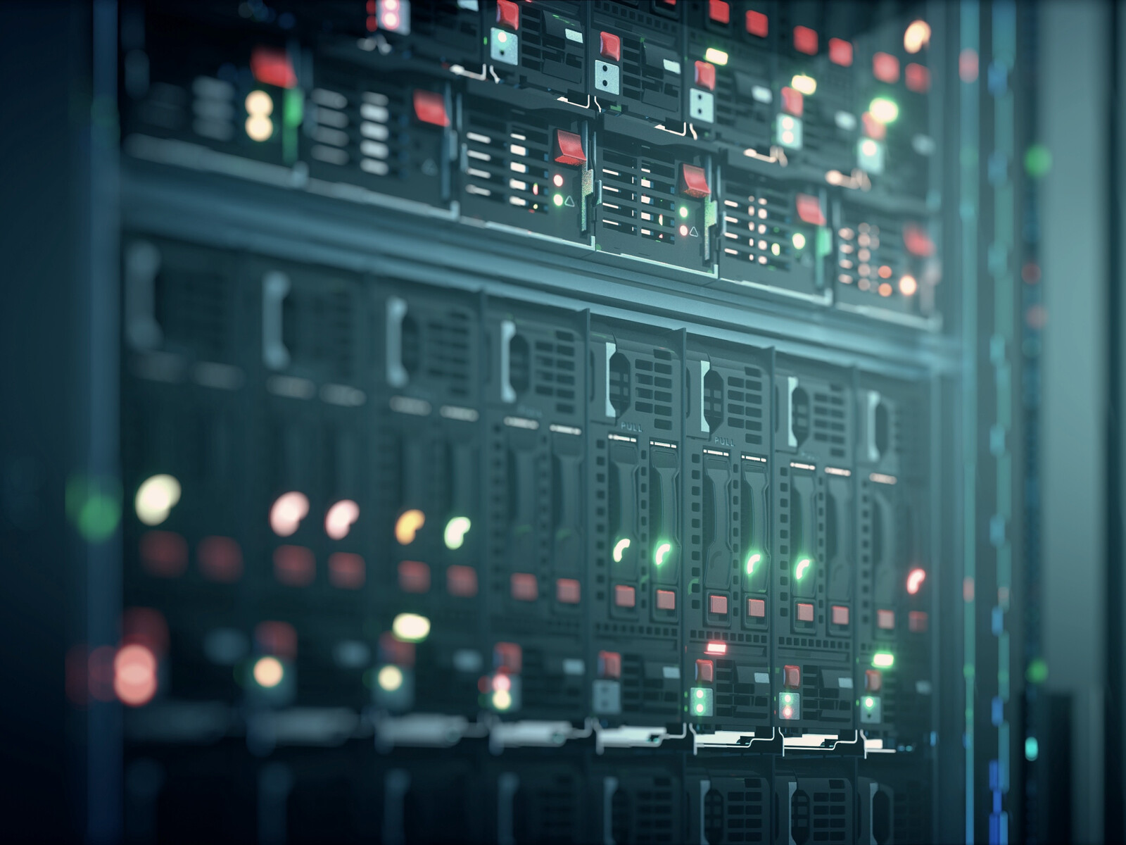 Server rack equipment in a data center.